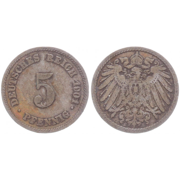Германия 5 Пфеннигов 1901 E год KM# 11 Мюльденхуттен Германская империя (BOX2371)