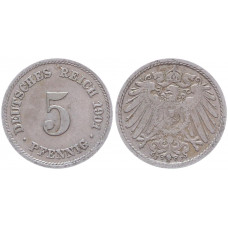 Германия 5 Пфеннигов 1901 F год KM# 11 Штутгарт Германская империя (BOX2372)