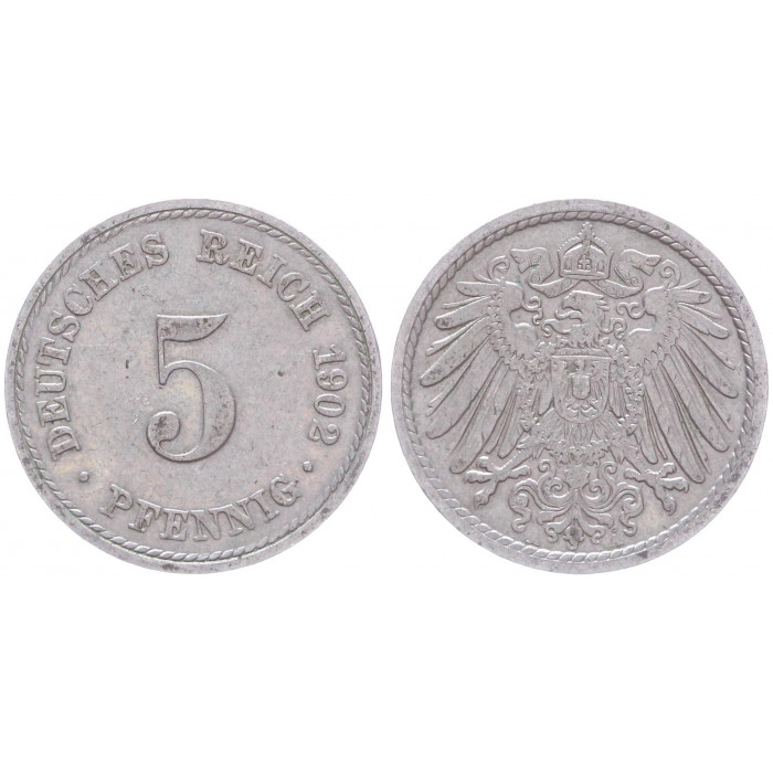 Германия 5 Пфеннигов 1902 A год KM# 11 Берлин Германская империя (BOX2373)