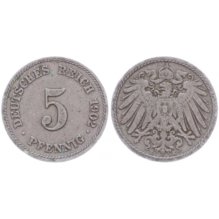 Германия 5 Пфеннигов 1902 E год KM# 11 Мюльденхуттен Германская империя (BOX2375)