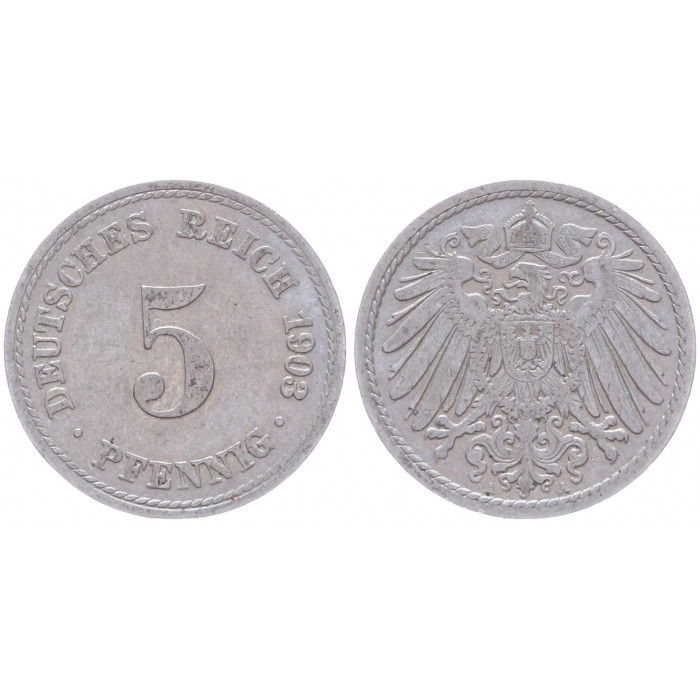 Германия 5 Пфеннигов 1903 A год KM# 11 Берлин Германская империя (BOX2377)