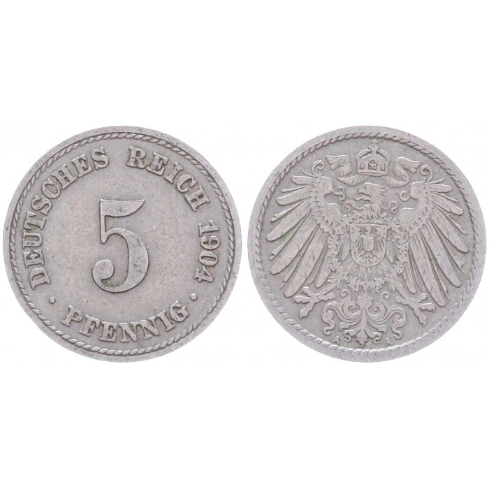 Германия 5 Пфеннигов 1904 A год KM# 11 Берлин Германская империя (BOX2379)