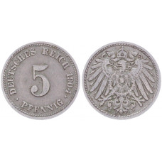 Германия 5 Пфеннигов 1904 D год KM# 11 Мюнхен Германская империя (BOX2380)