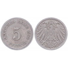 Германия 5 Пфеннигов 1904 F год KM# 11 Штутгарт Германская империя (BOX2381)
