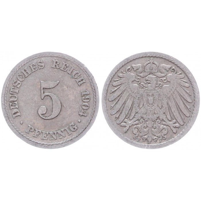 Германия 5 Пфеннигов 1904 F год KM# 11 Штутгарт Германская империя (BOX2381)
