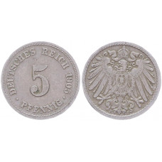 Германия 5 Пфеннигов 1905 F год KM# 11 Штутгарт Германская империя (BOX2384)