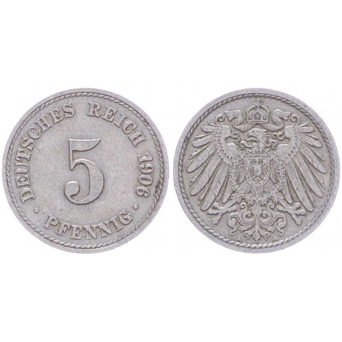 Германия 5 Пфеннигов 1906 A год KM# 11 Берлин Германская империя (BOX2386)