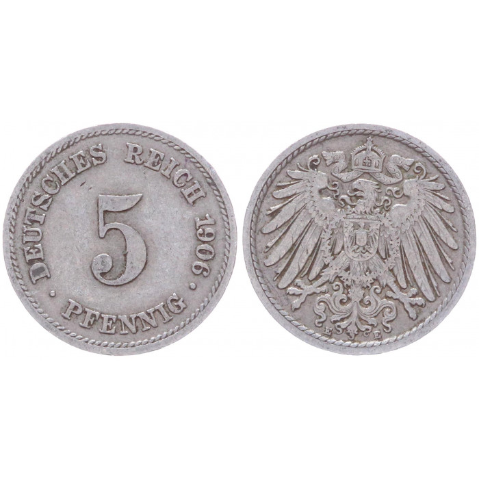 Германия 5 Пфеннигов 1906 E год KM# 11 Мюльденхуттен Германская империя (BOX2388)