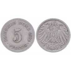 Германия 5 Пфеннигов 1906 F год KM# 11 Штутгарт Германская империя (BOX2389)