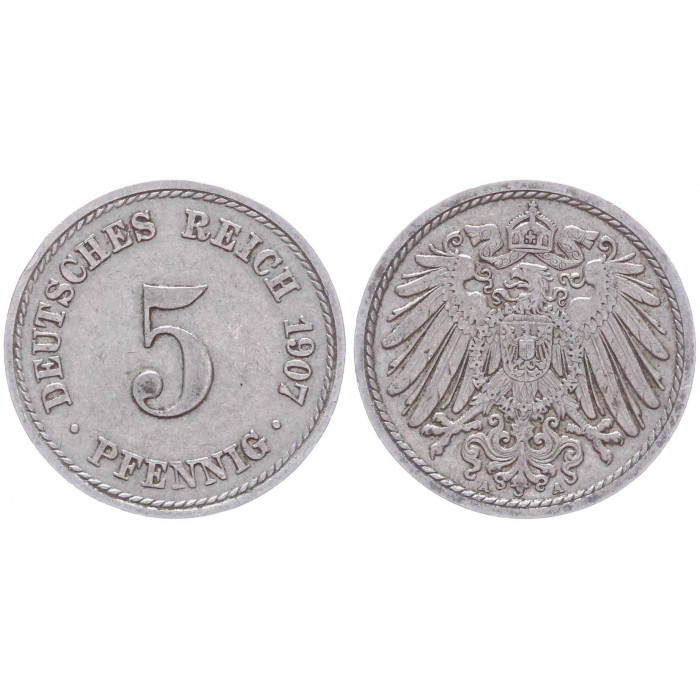 Германия 5 Пфеннигов 1907 A год KM# 11 Берлин Германская империя (BOX2392)