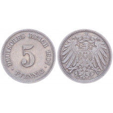 Германия 5 Пфеннигов 1907 E год KM# 11 Мюльденхуттен Германская империя (BOX2394)