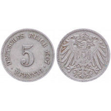 Германия 5 Пфеннигов 1907 G год KM# 11 Карлсруэ Германская империя (BOX2396)