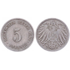 Германия 5 Пфеннигов 1907 J год KM# 11 Гамбург Германская империя (BOX2397)