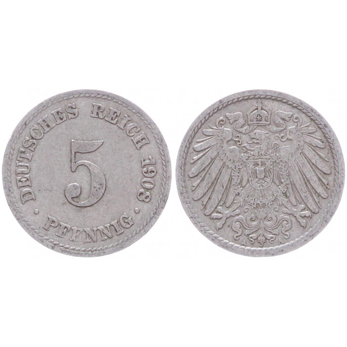 Германия 5 Пфеннигов 1908 A год KM# 11 Берлин Германская империя (BOX2398)