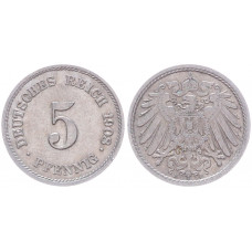 Германия 5 Пфеннигов 1908 E год KM# 11 Мюльденхуттен Германская империя (BOX2400)