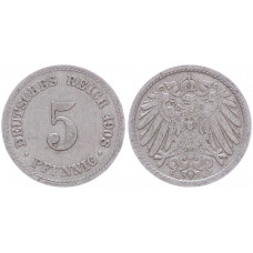 Германия 5 Пфеннигов 1908 J год KM# 11 Гамбург Германская империя (BOX2403)
