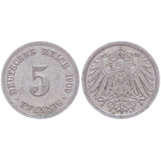 Германия 5 Пфеннигов 1909 A год KM# 11 Берлин Германская империя (BOX2404)