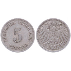 Германия 5 Пфеннигов 1909 D год KM# 11 Мюнхен Германская империя (BOX2405)