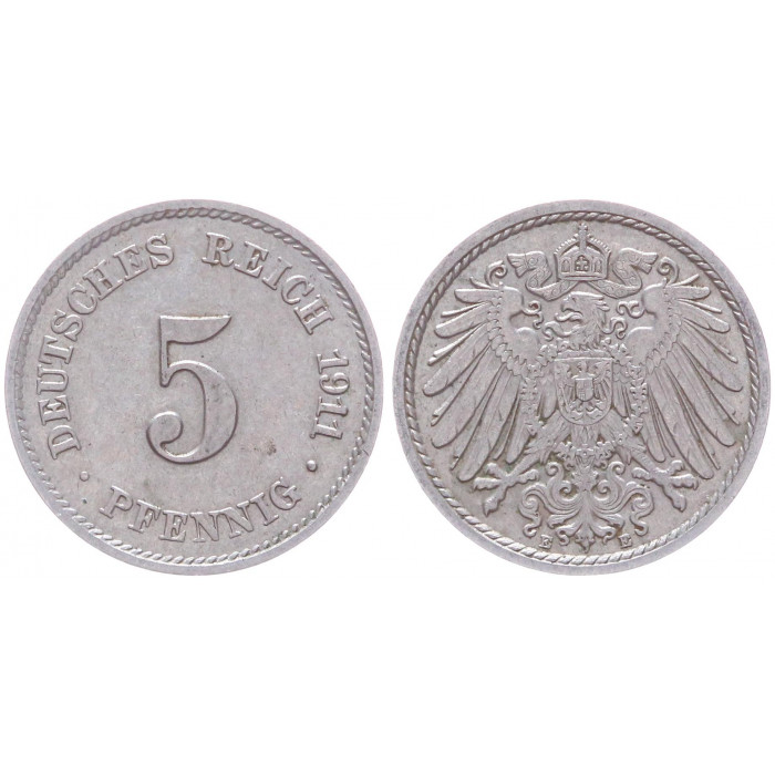 Германия 5 Пфеннигов 1911 E год KM# 11 Мюльденхуттен Германская империя (BOX2411)