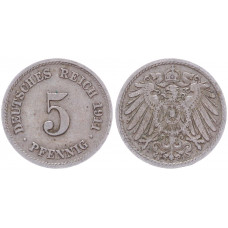 Германия 5 Пфеннигов 1911 F год KM# 11 Штутгарт Германская империя (BOX2412)
