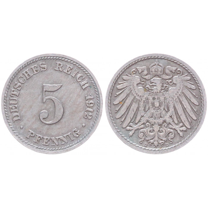 Германия 5 Пфеннигов 1912 D год KM# 11 Мюнхен Германская империя (BOX2416)