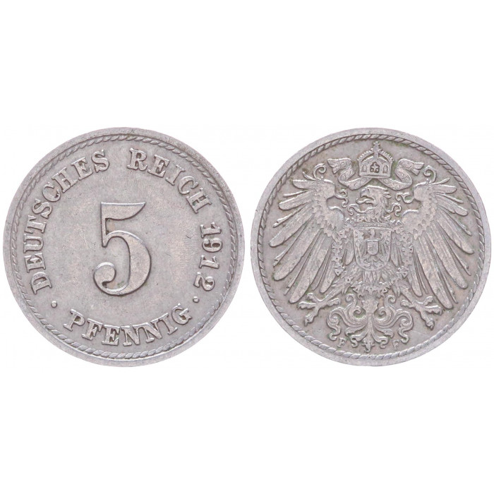 Германия 5 Пфеннигов 1912 F год KM# 11 Штутгарт Германская империя (BOX2418)