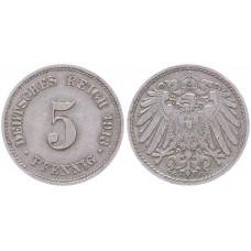 Германия 5 Пфеннигов 1913 G год KM# 11 Карлсруэ Германская империя (BOX2425)