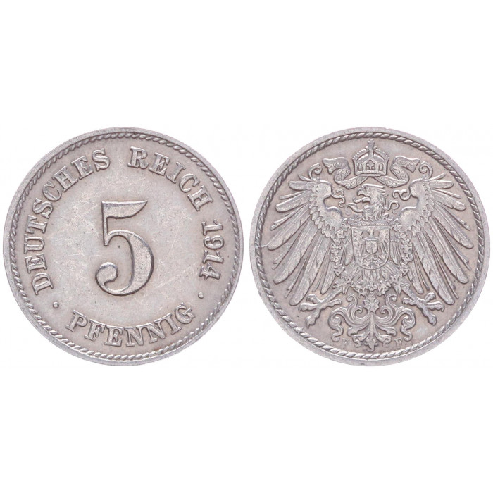 Германия 5 Пфеннигов 1914 F год KM# 11 Штутгарт Германская империя (BOX2429)