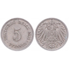 Германия 5 Пфеннигов 1914 G год KM# 11 Карлсруэ Германская империя (BOX2430)