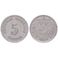 Германия 5 Пфеннигов 1915 F год KM# 11 Штутгарт Германская империя (BOX2433)