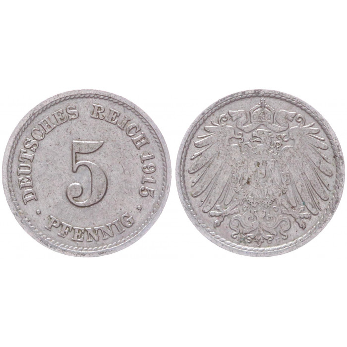 Германия 5 Пфеннигов 1915 F год KM# 11 Штутгарт Германская империя (BOX2433)
