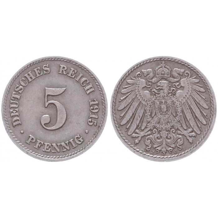 Германия 5 Пфеннигов 1915 J год KM# 11 Гамбург Германская империя (BOX2434)