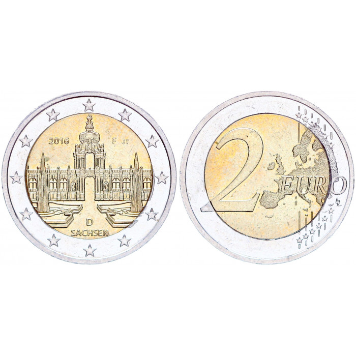 Германия ФРГ 2 Евро 2016 F год KM# 347 Саксония Цвингер Дворец в Дрездене Биметалл