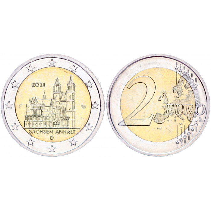 Германия ФРГ 2 Евро 2021 F год KM# 400 Саксония-Анхальт Магдебургский собор Биметалл