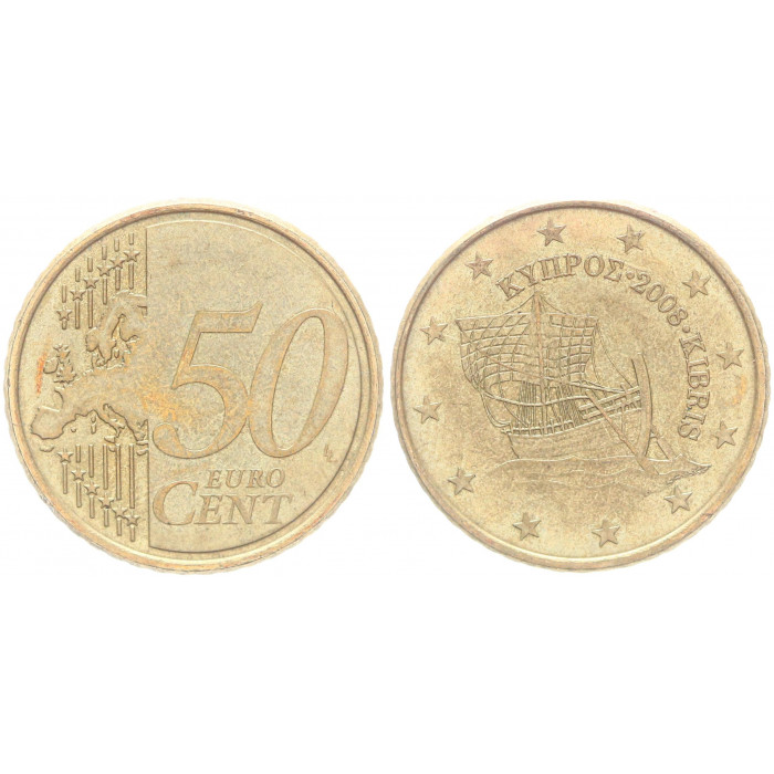 Кипр 50 Евроцентов 2008 год KM# 83 Киренийский корабль