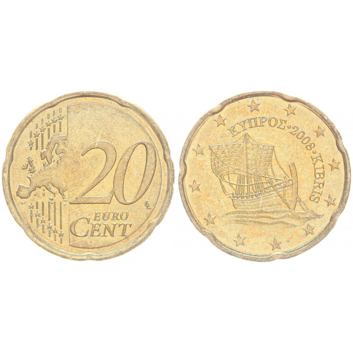 Кипр 20 Евроцентов 2008 год KM# 82 Киренийский корабль