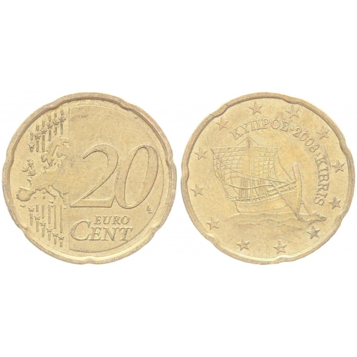 Кипр 20 Евроцентов 2008 год KM# 82 Киренийский корабль