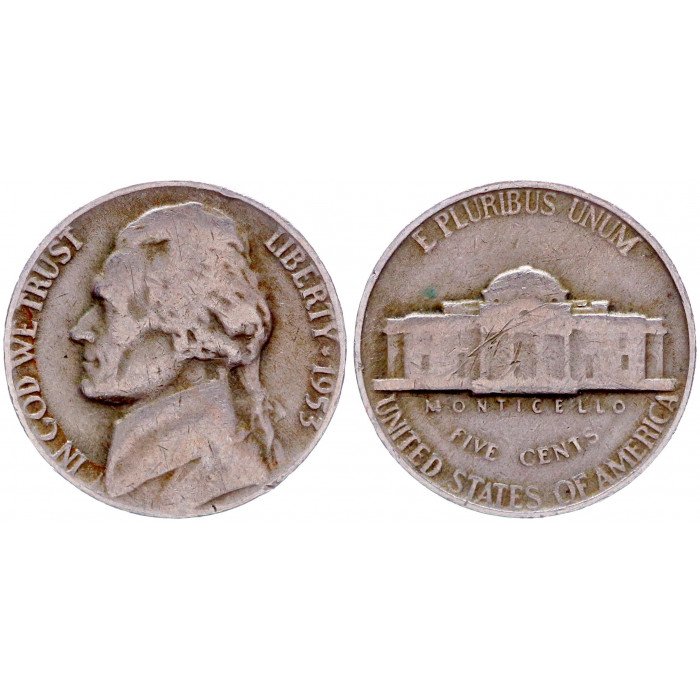 США 5 Центов 1953 год KM# a192 Филадельфия Монтичелло Томас Джефферсон