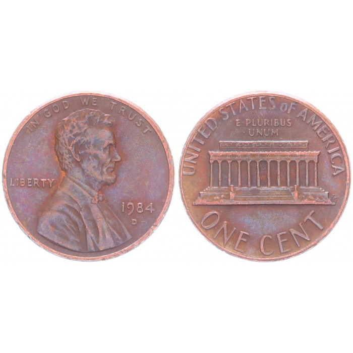 США 1 Цент 1984 D год КМ# 201b Денвер Линкольн