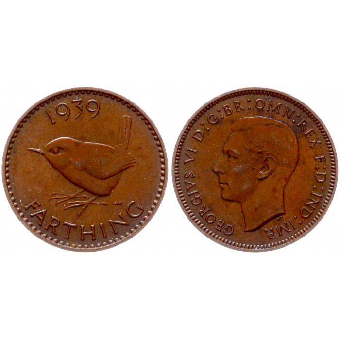 Великобритания 1 Фартинг 1940 год XF KM# 843 Птица Крапивник Георг VI