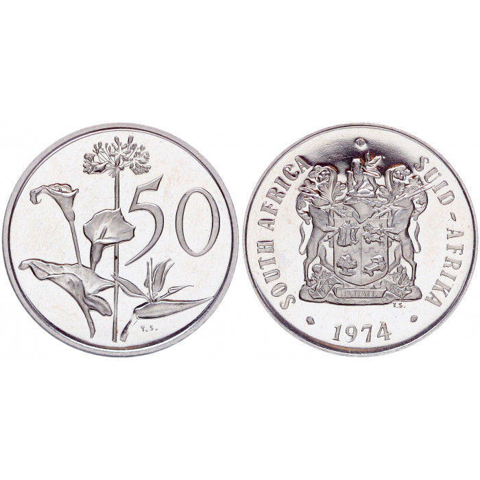 ЮАР 50 Центов 1974 год Proof KM# 87 Зантедеския Южно-Африканская Республика Тираж 15000