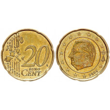 Бельгия 20 Евроцентов 2006 год AUNC KM# 228 6-ой Король Альберт II