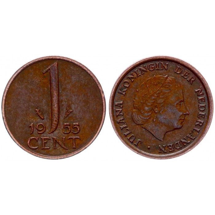 Нидерланды 1 Цент 1955 год KM# 180 5-я Королева Юлиана