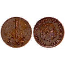 Нидерланды 1 Цент 1966 год KM# 180 5-я Королева Юлиана (BOX1158)