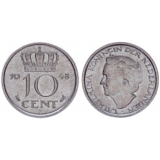 Нидерланды 10 Центов 1948 год KM# 177 4-я Королева Вильгельмина