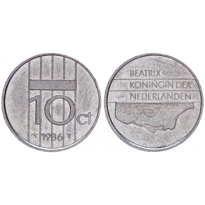 Нидерланды 10 Центов 1986 год KM# 203 6-я Королева Беатрикс