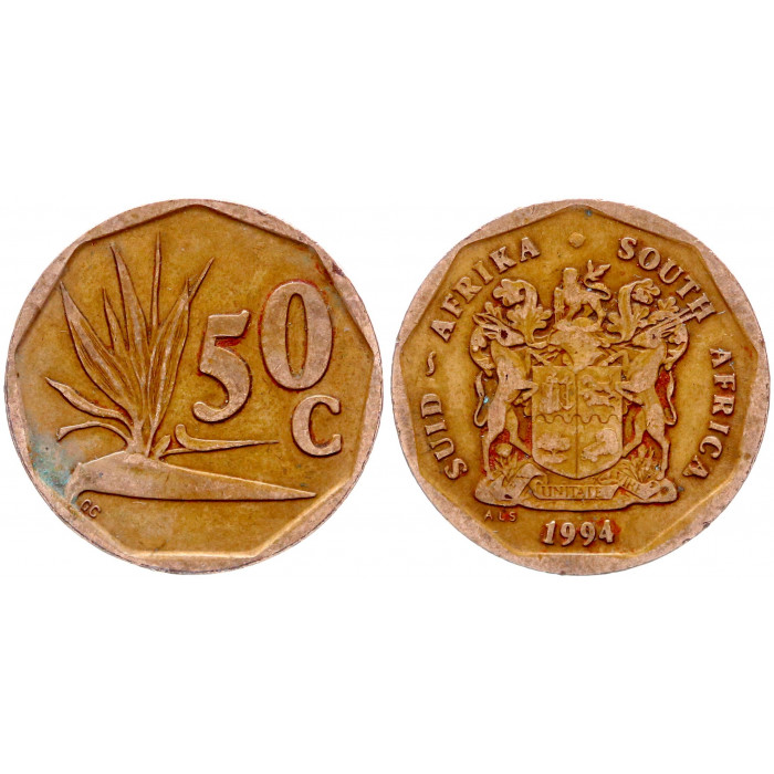ЮАР 50 Центов 1994 год KM# 137 Стрелиция королевская
