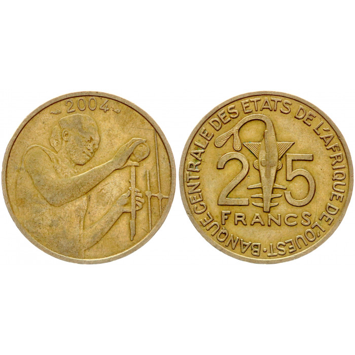Западно-Африканские Государства 25 Франков 2004 год XF KM# 9 Фигурка для взвешивания золота Таку-Ашанти