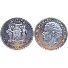 Ямайка 5 Долларов 1979 год Серебро Proof KM# 62a Первый премьер - министр 1974-1979 год - Норман Мэнли Тираж-4049 штук