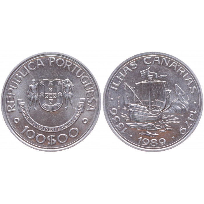Португалия 100 Эскудо 1989 год UNC KM# 646 Открытие Канарских островов